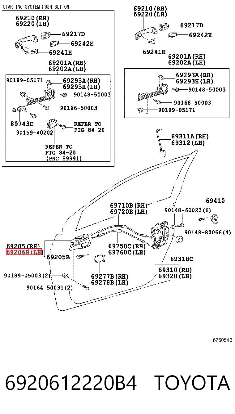 6920612220B4 Toyota Ручка передніх дверей внутрішня, ліва