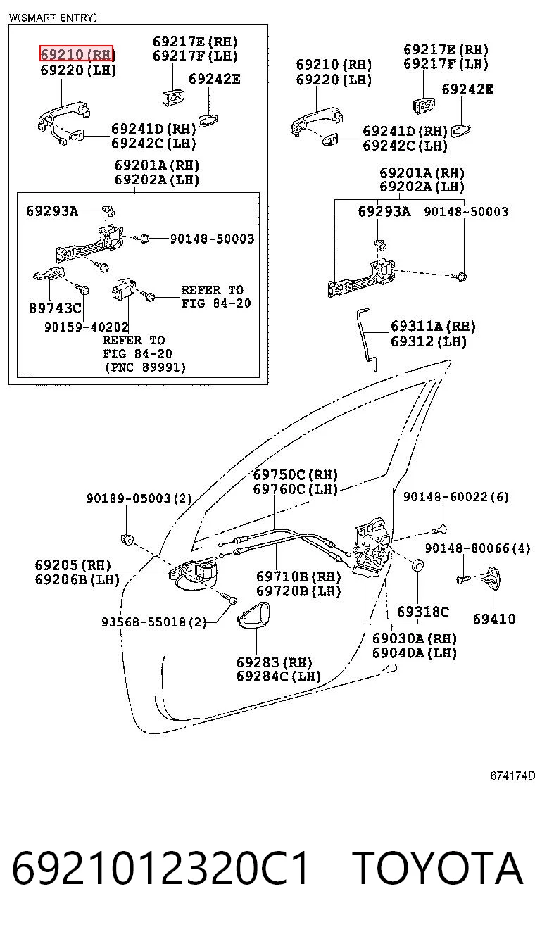 6921012320C1 Toyota Ручка передніх дверей зовнішня, права