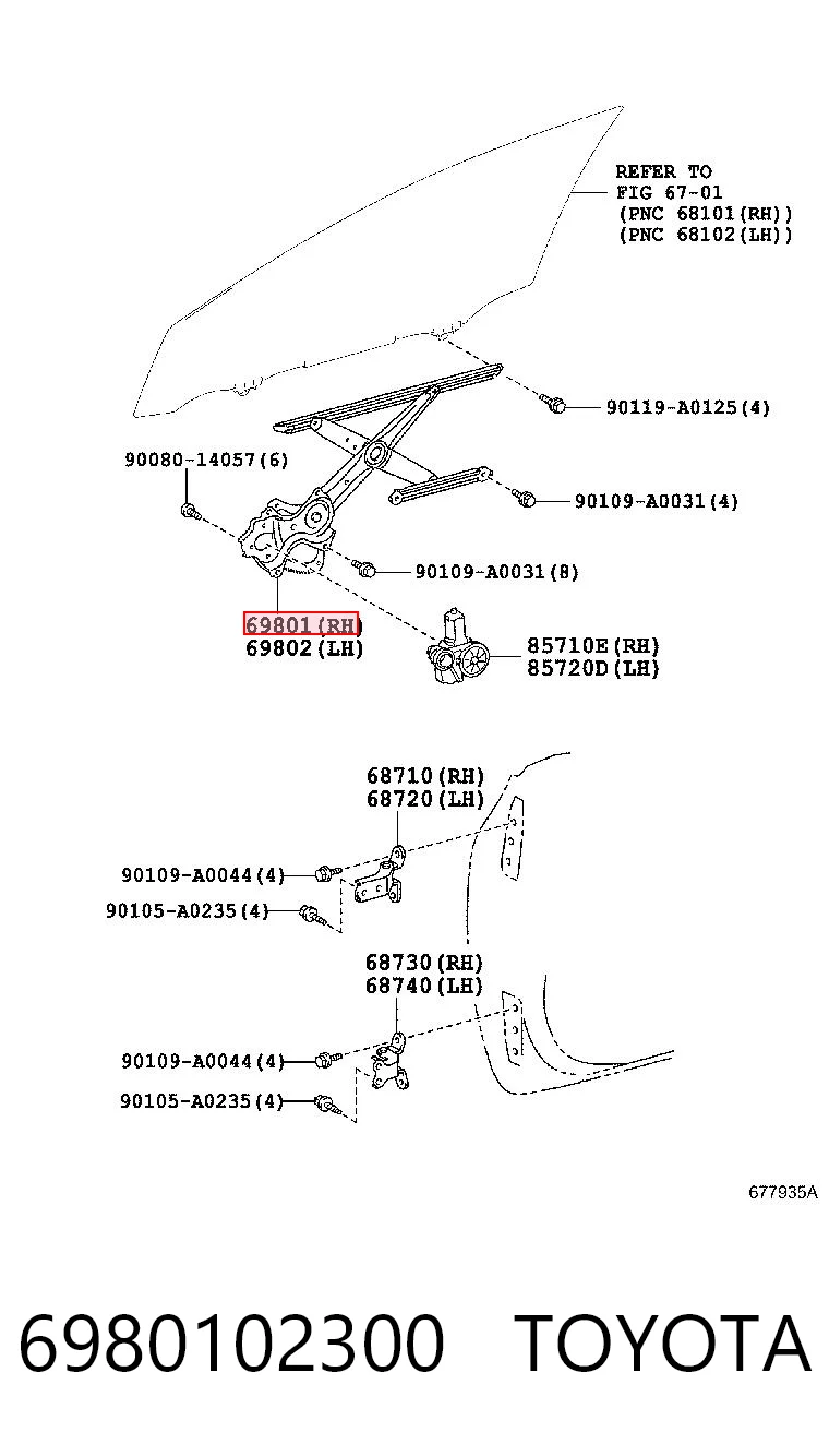 6980102300 Toyota Склопідйомник (механізм переміщення скла)