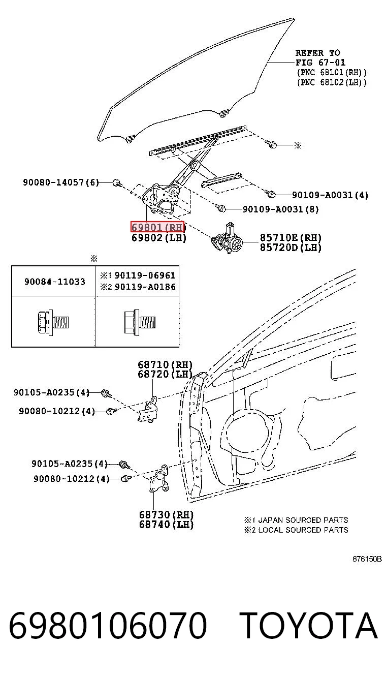 6980106070 Toyota Склопідйомник (механізм переміщення скла)