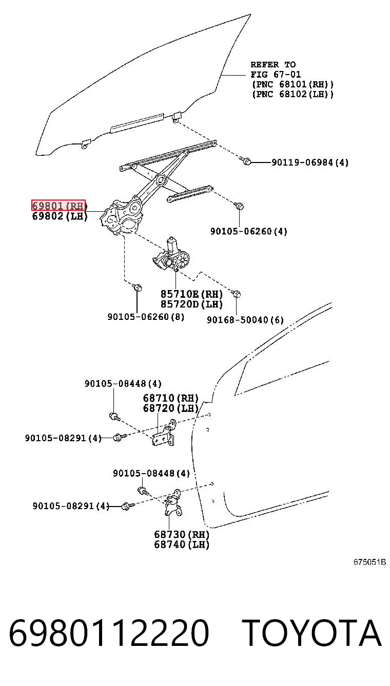 6980112220 Toyota Склопідйомник (механізм переміщення скла)