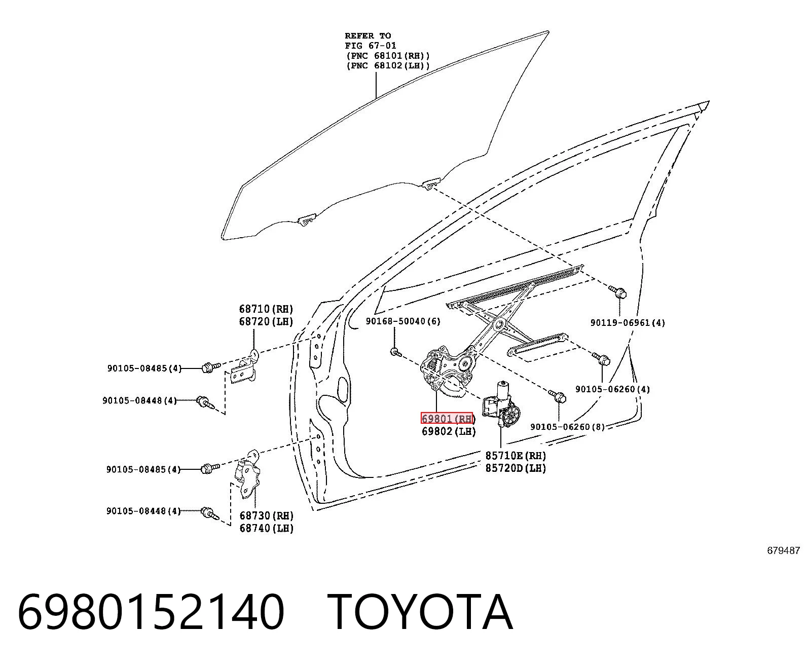 6980152140 Toyota Механізм склопідіймача дверей передніх, правих
