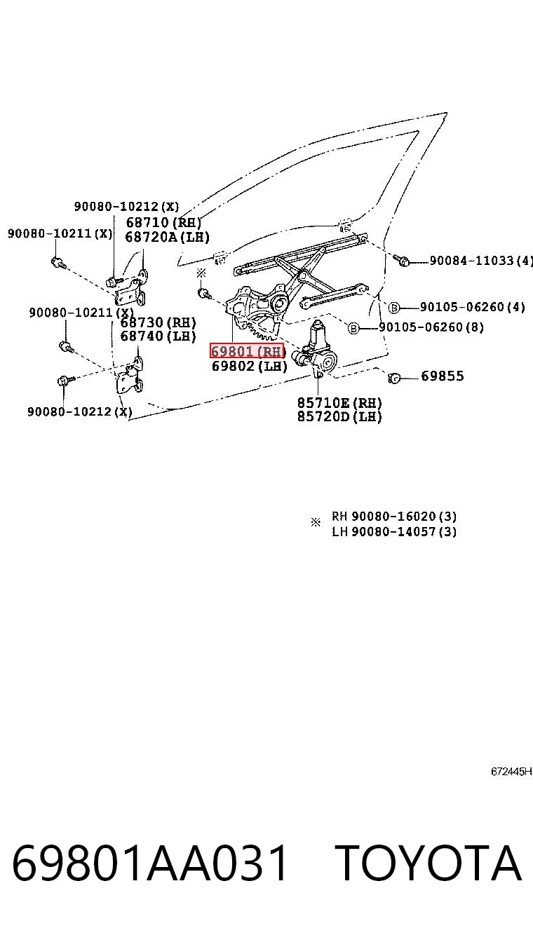 69801AA031 Toyota Склопідйомник (механізм переміщення скла)