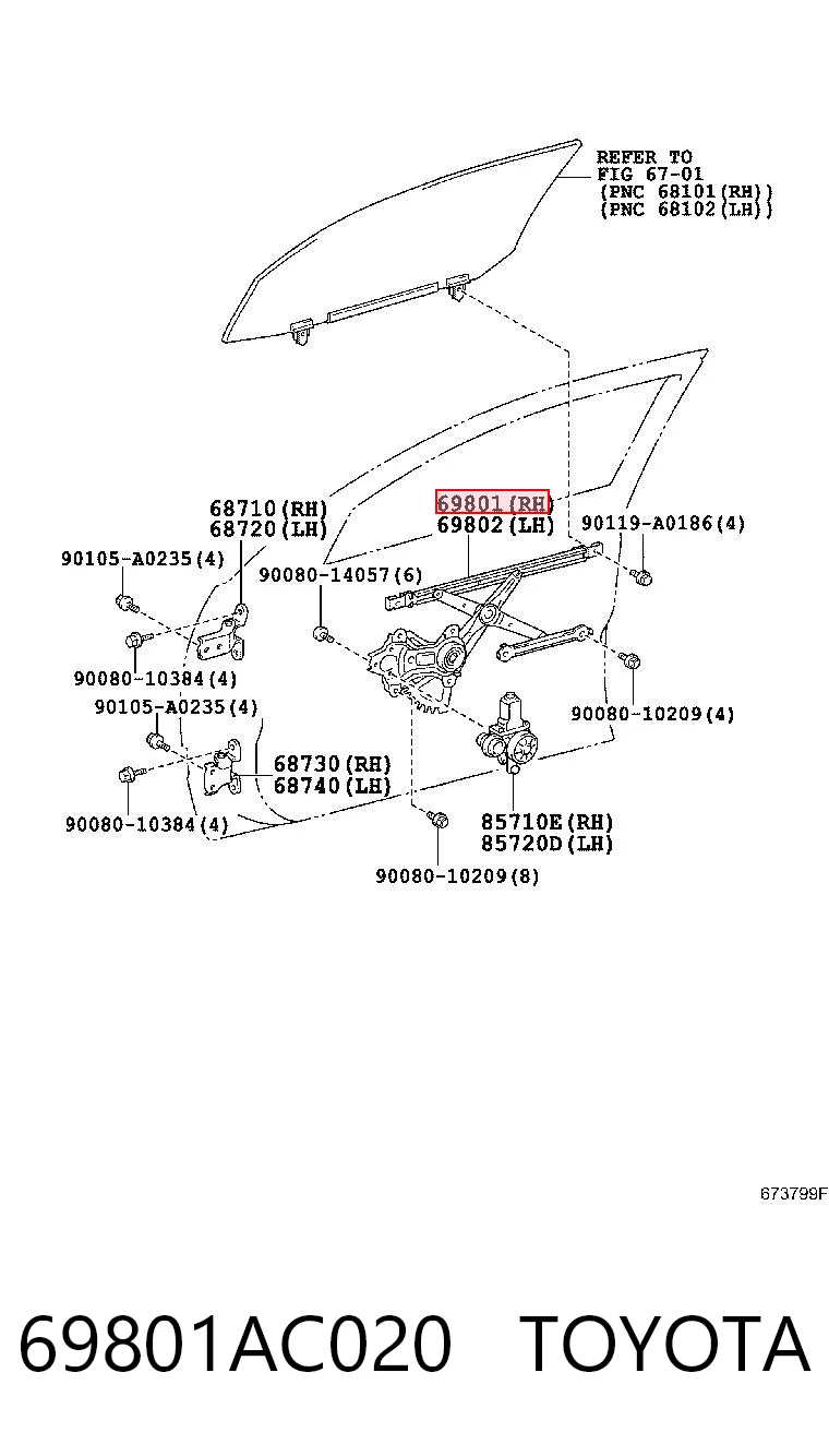 69801AC020 Toyota Склопідйомник (механізм переміщення скла)