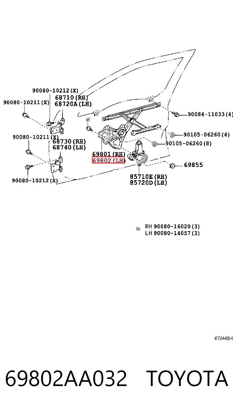 69802AA032 Toyota Підйомник механічний вітрового скла