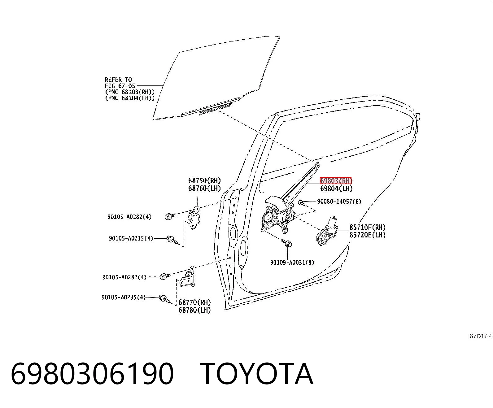 6980306190 Toyota Склопідйомник задніх правих дверей