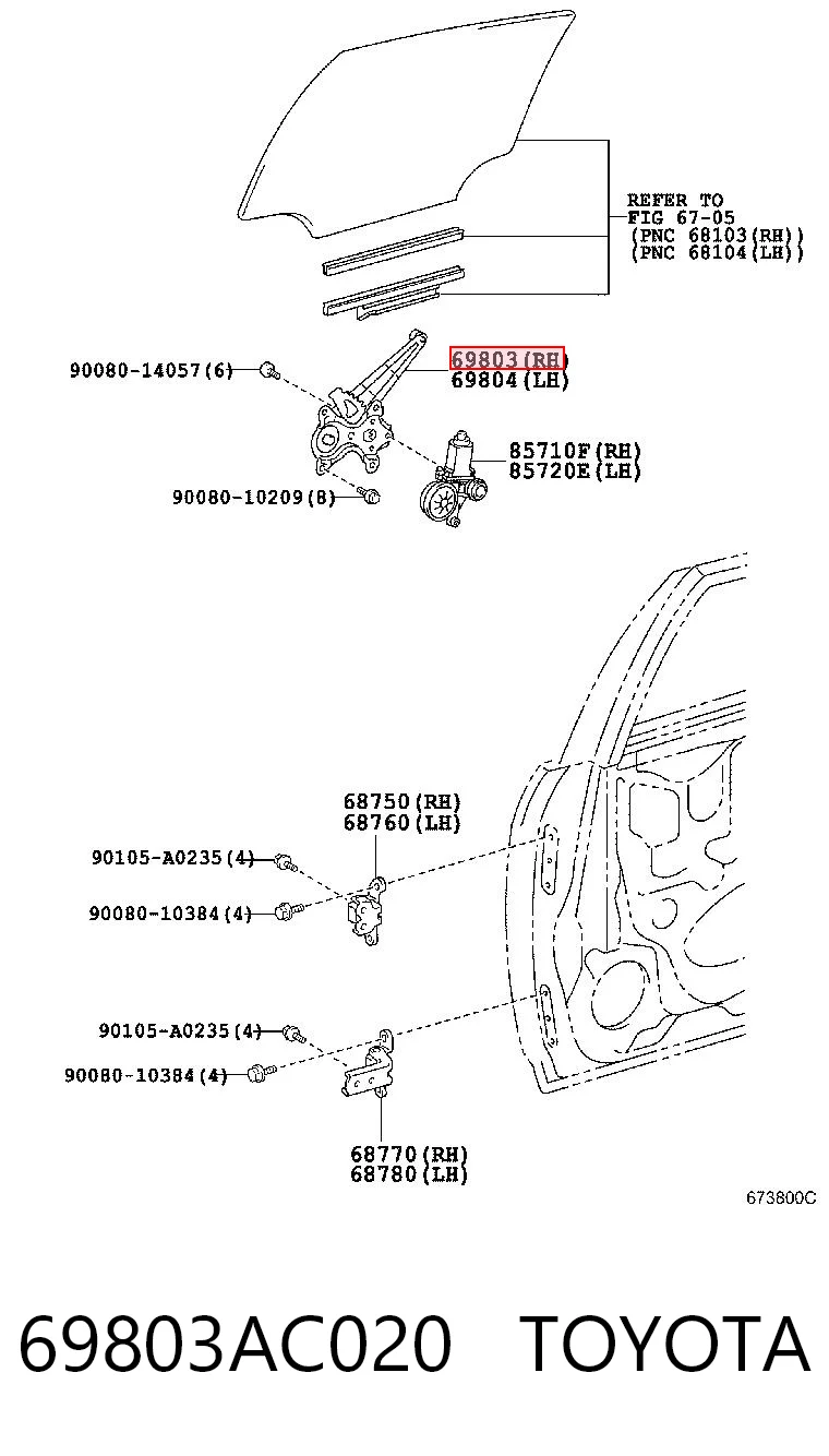 69803AC020 Toyota Склопідйомник задніх правих дверей