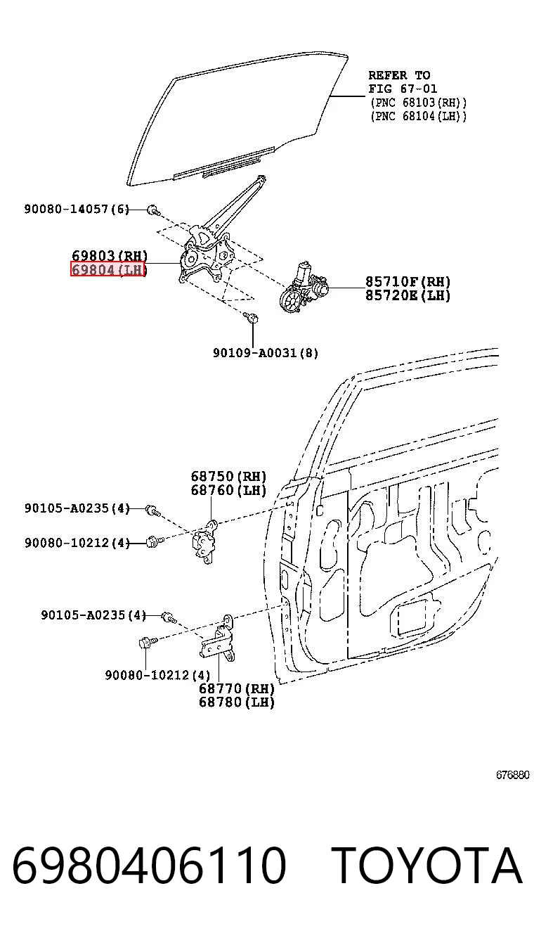 6980406110 Toyota Механізм стеклопод'емника двері задньої, лівої