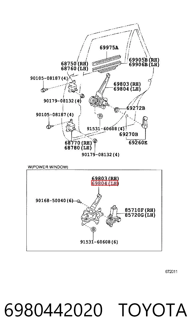 6980442020 Toyota Механізм склопідйомника двері задньої, лівої