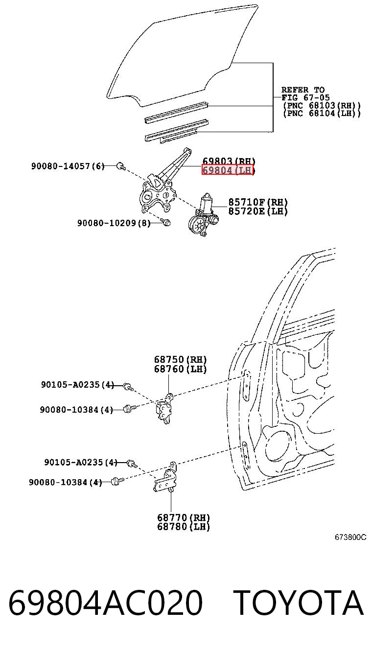 69804AC020 Toyota Склопідйомник задніх лівих дверей