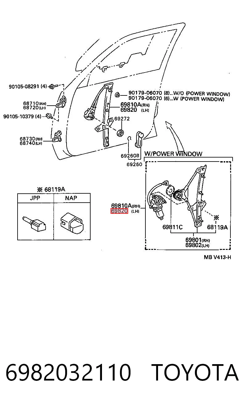 6982032110 Toyota Підйомник механічний вітрового скла
