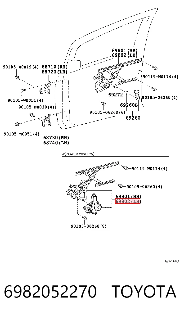 6982052270 Toyota Підйомник механічний вітрового скла
