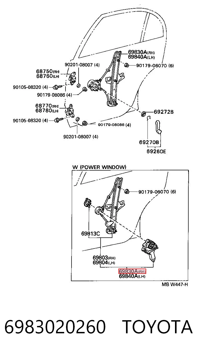 6983020260 Toyota Склопідйомник задніх правих дверей