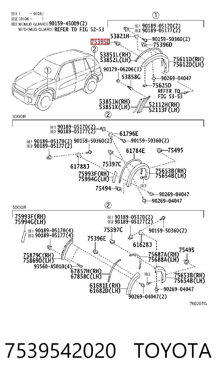 7539542020 Toyota Кліпса кріплення накладок порогів
