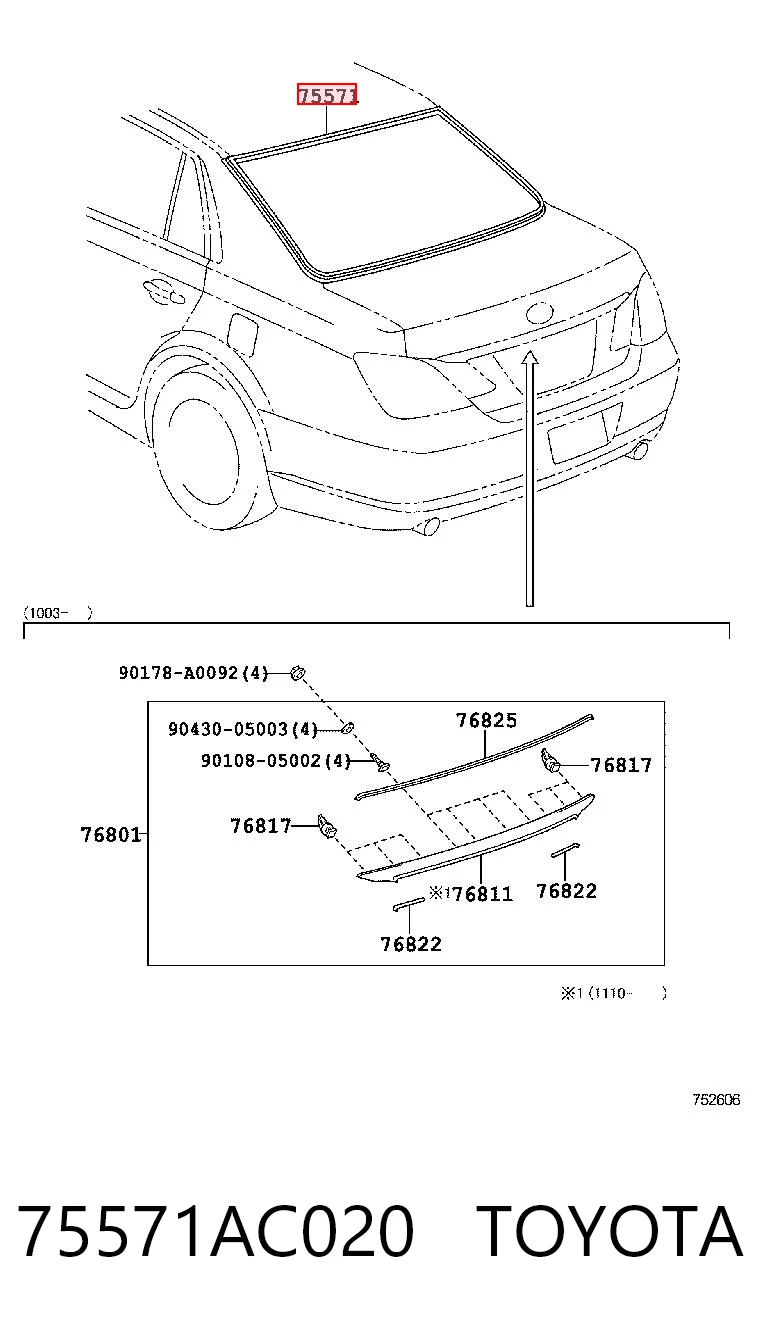 75571AC020 Toyota Накладка заднього скла
