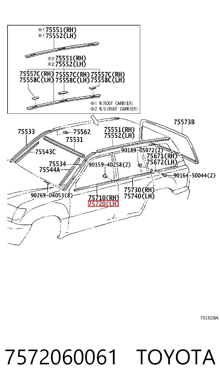 7572060061 Toyota Молдинг опускного скла дверей передньої, лівої
