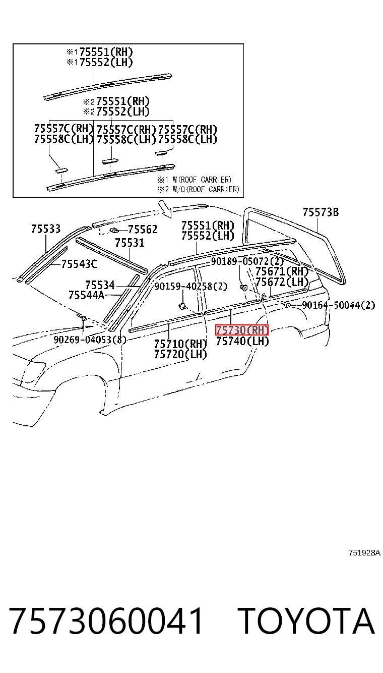 7573060041 Toyota Молдинг опускного скла двері задньої, правої
