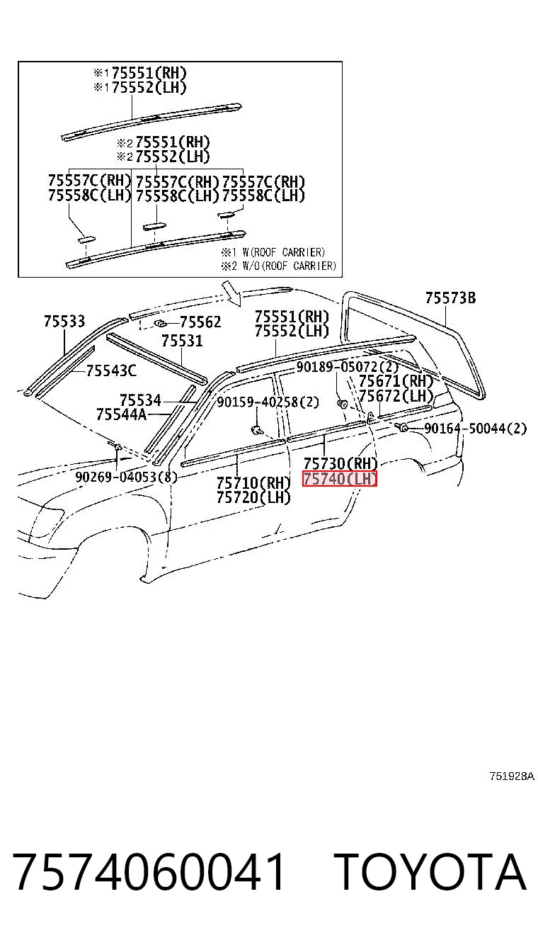 7574060041 Toyota Молдинг опускного скла двері задньої, лівої