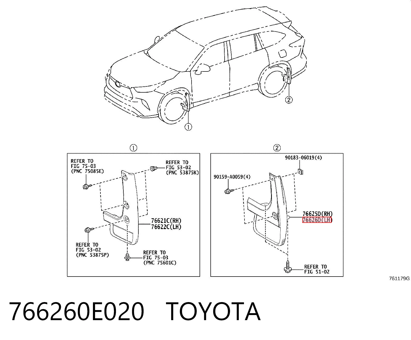 766260E020 Toyota Бризговик задній, лівий