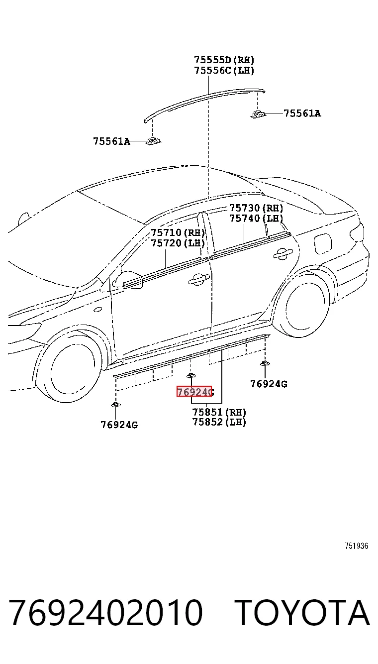 7692402010 Toyota Кліпса кріплення накладок порогів