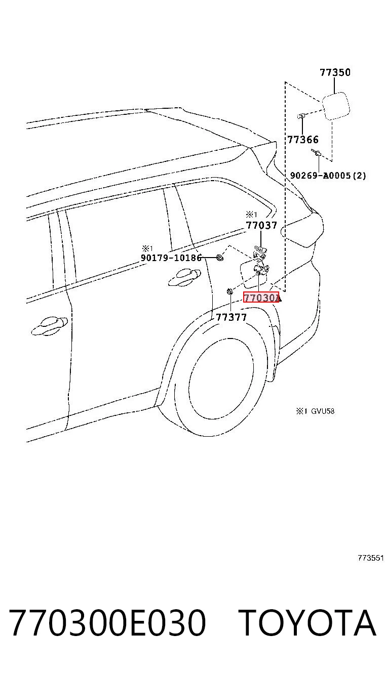 770300E030 Toyota Лічинка замка паливного бака