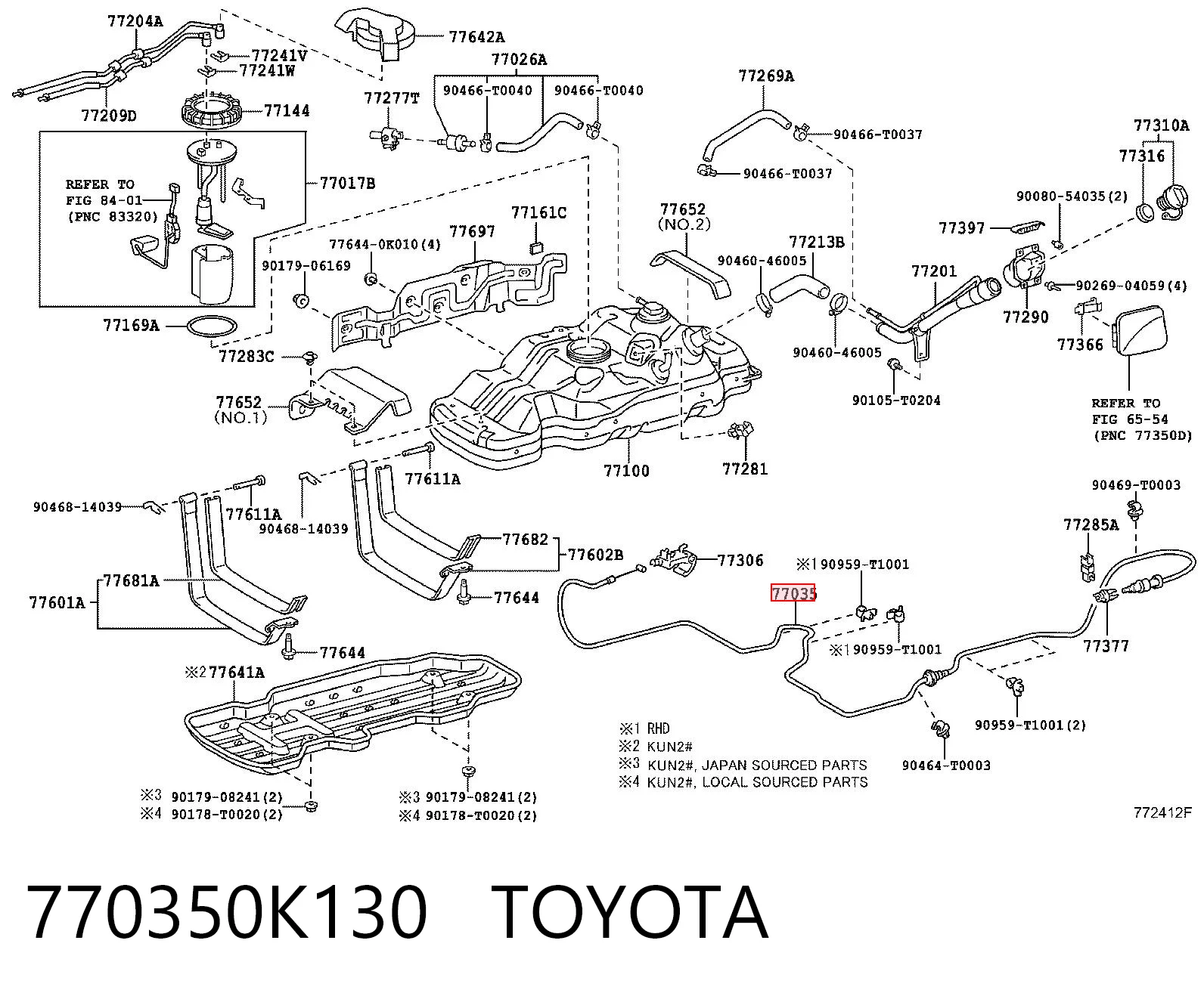 770350K130 Toyota Трос відкривання лючка бензобака