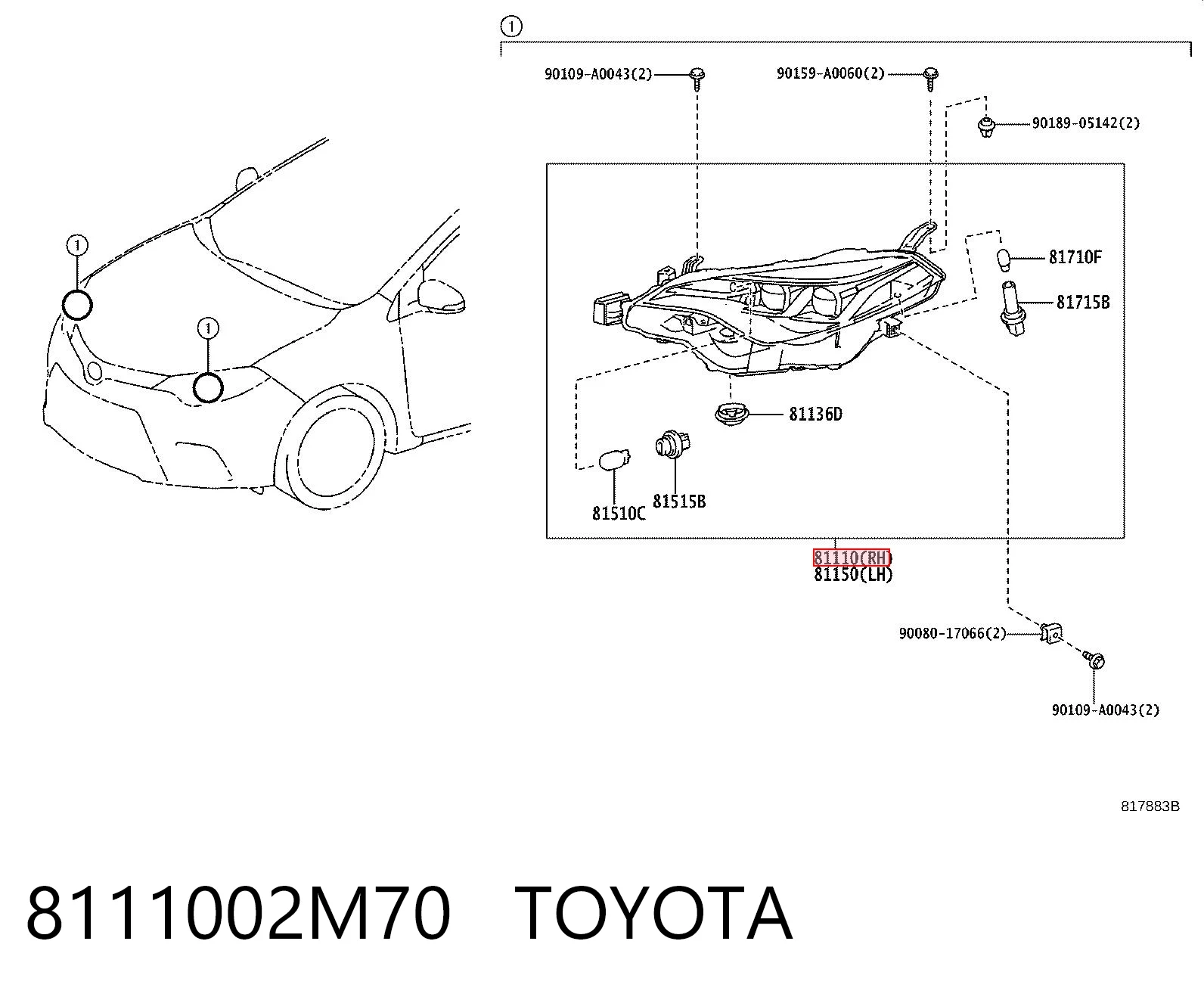 8111002M70 Toyota Фара правая