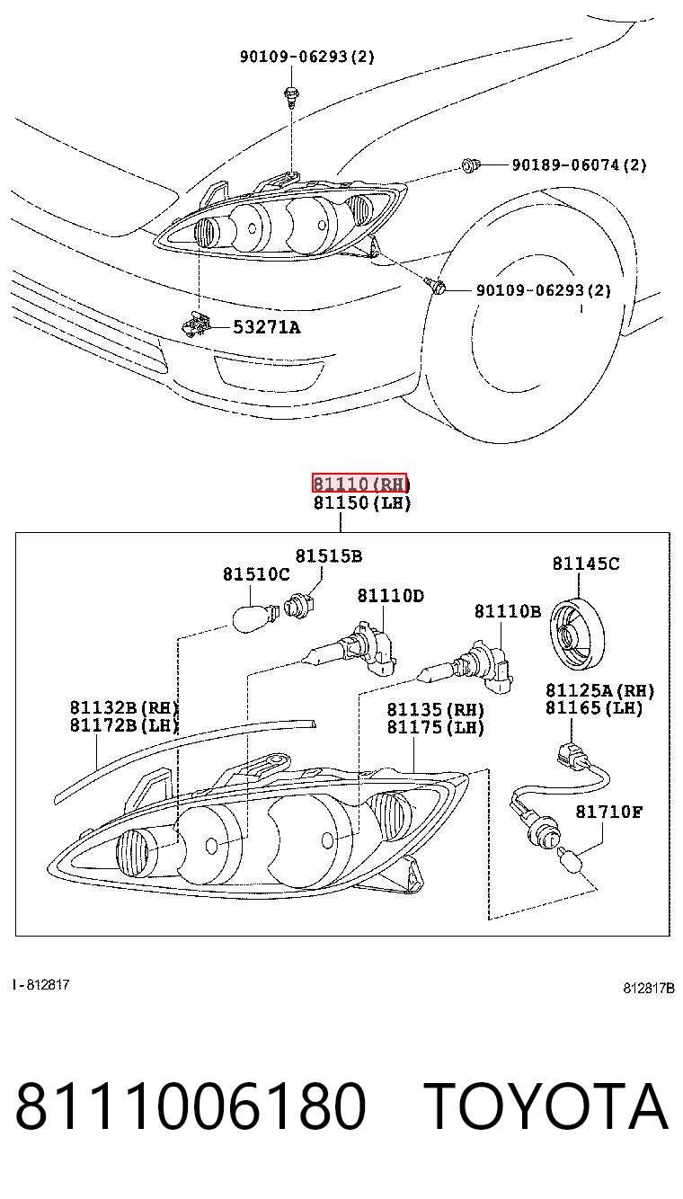 8111006180 Toyota Фара правая