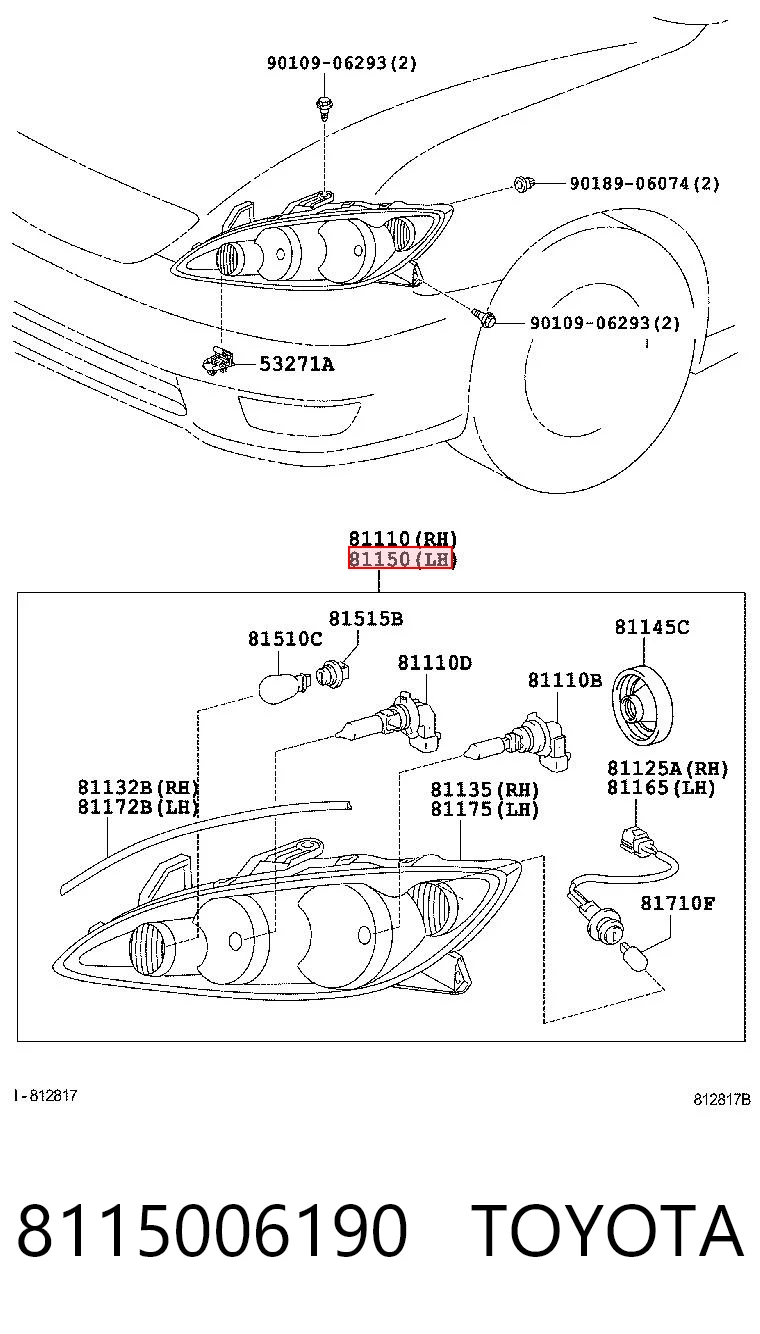 8115006190 Toyota Фара дальнього світла в зборі