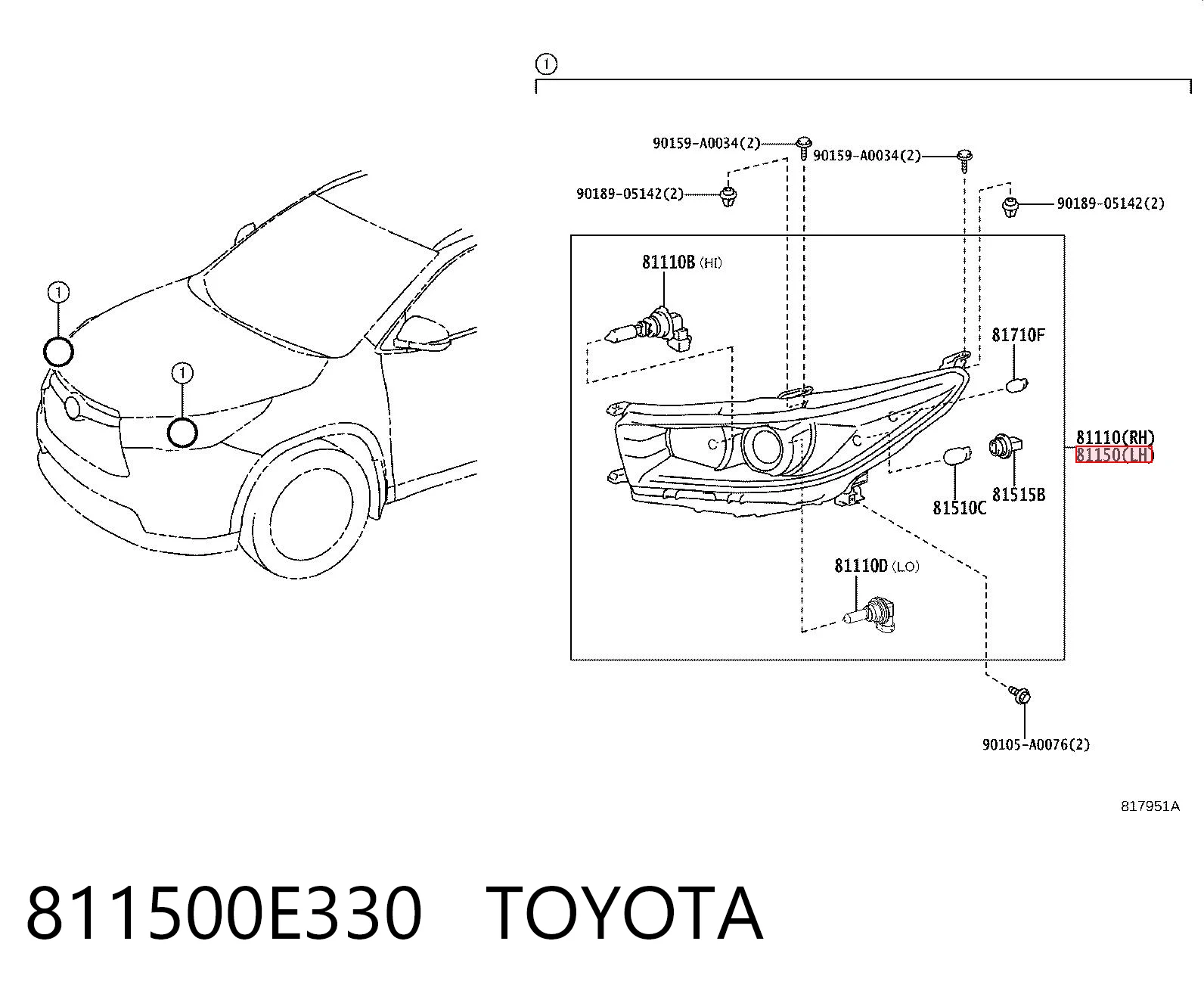 811500E330 Toyota Фара ліва передня