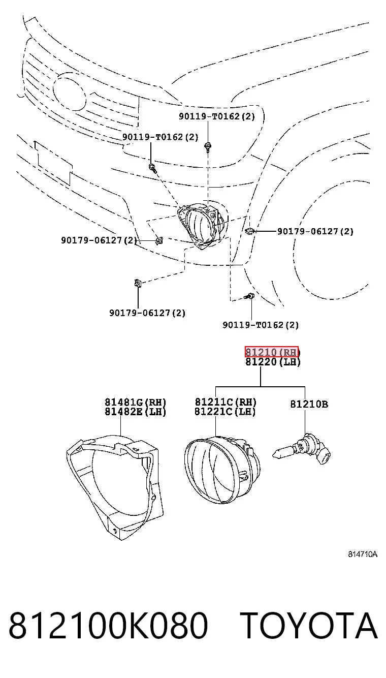 812100K080 Toyota Фара протитуманна, права