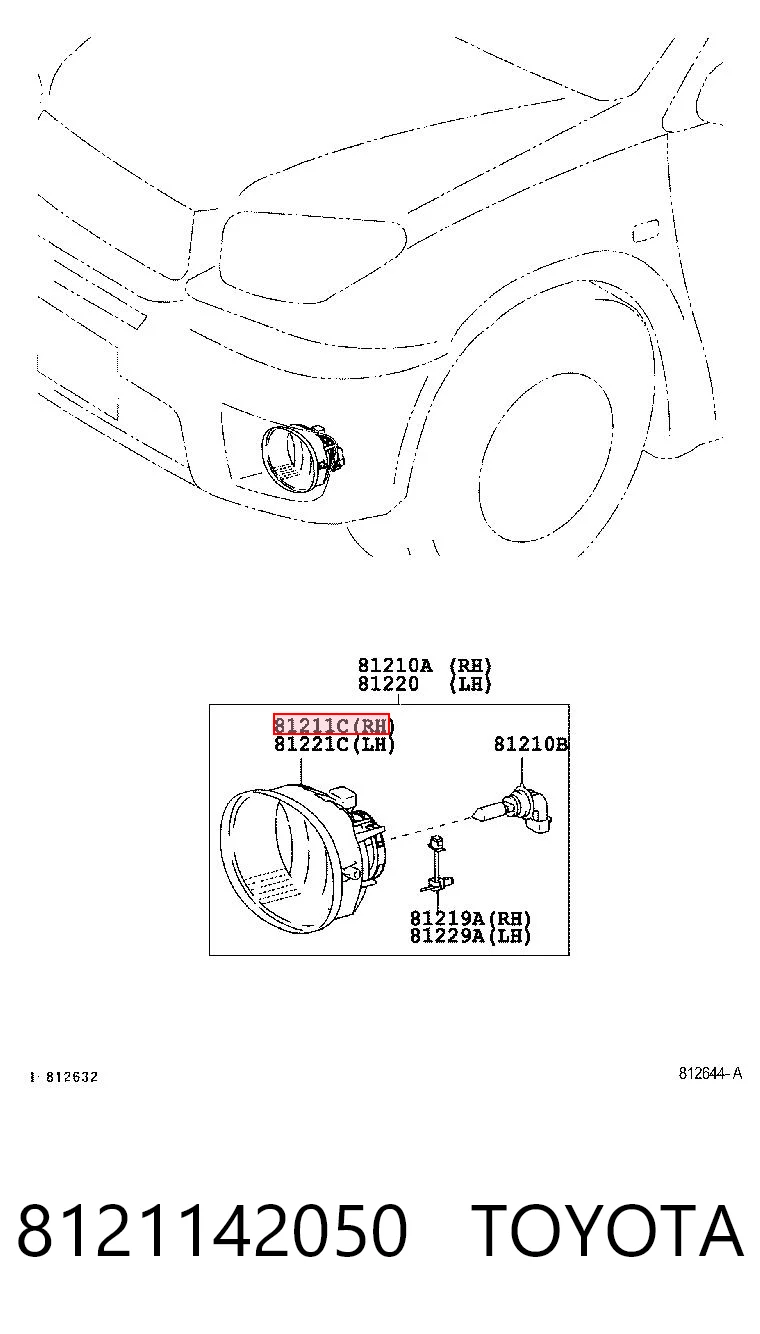 8121142050 Toyota Фара протитуманна, права