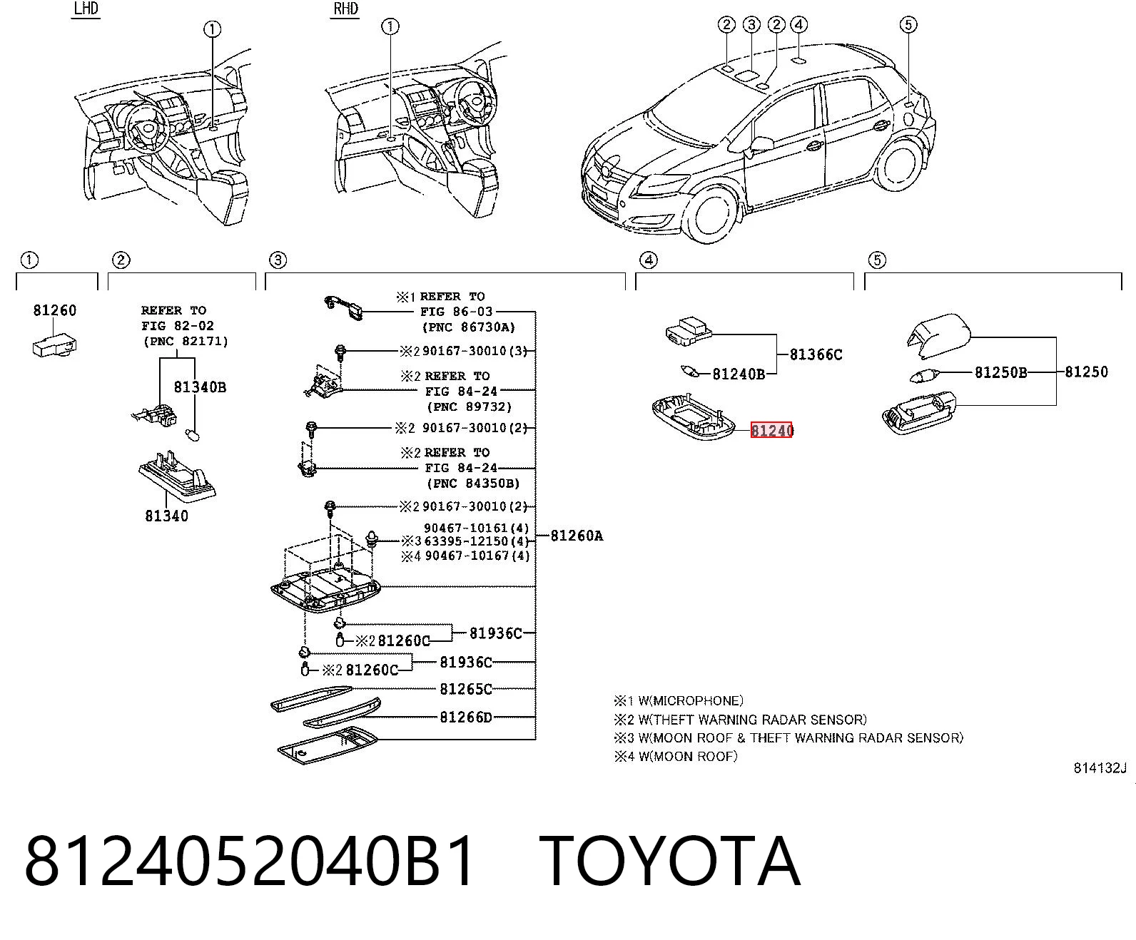 8124052040B1 Toyota Плафон освітлення салона/кабіни, задній