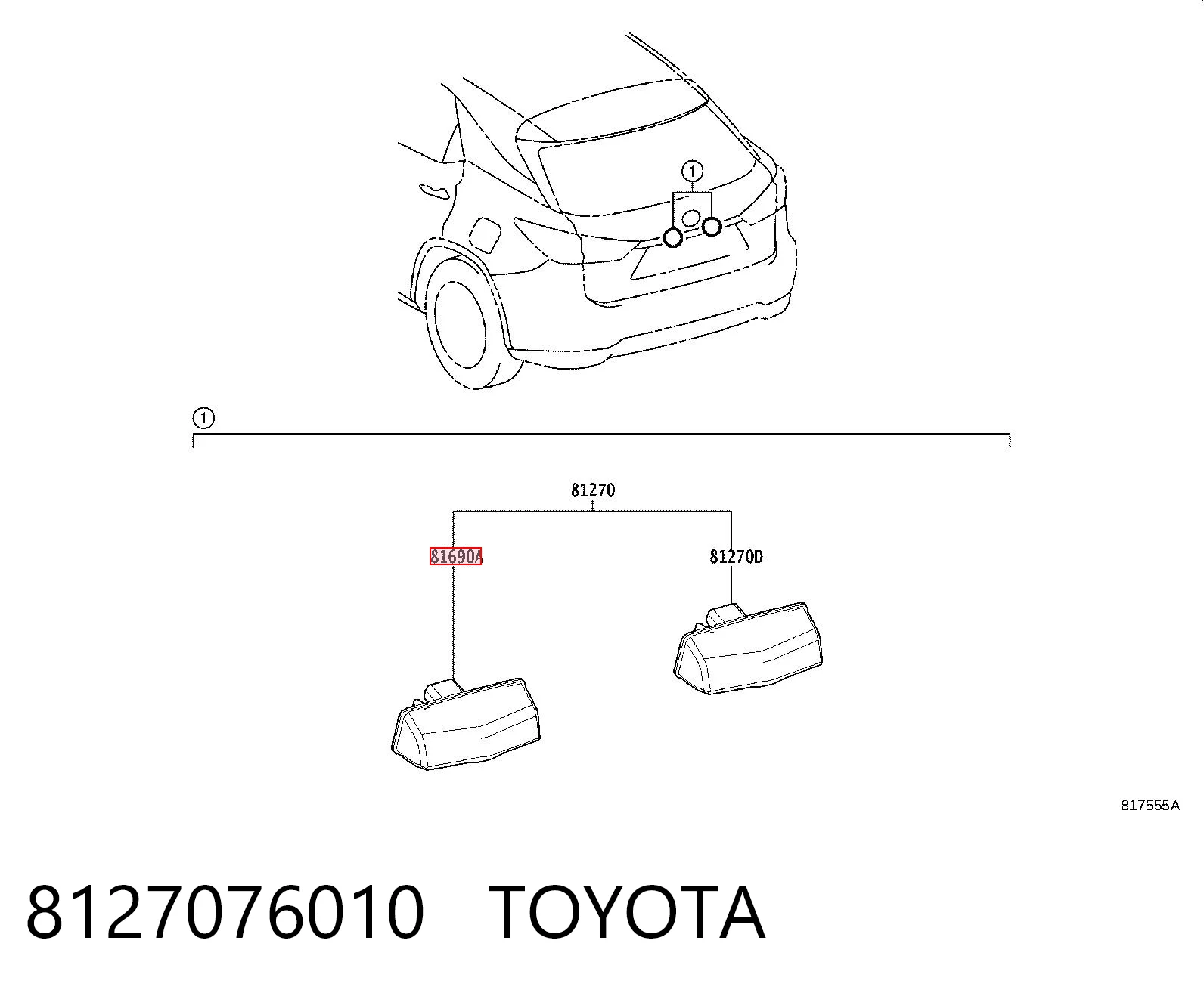 8127076010 Toyota Ліхтар освітлення номерного знака