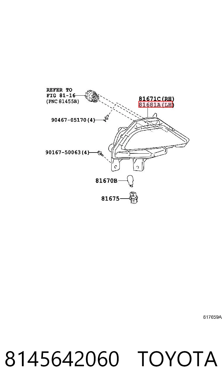 8145642060 Toyota Протівотуманнка задня, ліва