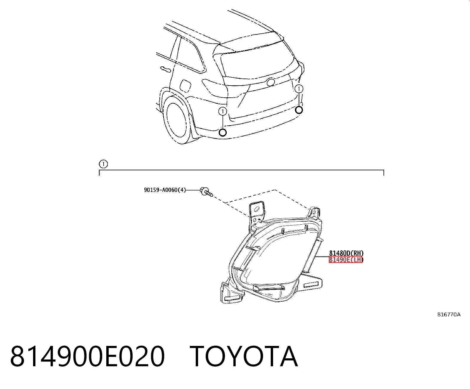814900E020 Toyota Лівий катафот бампера