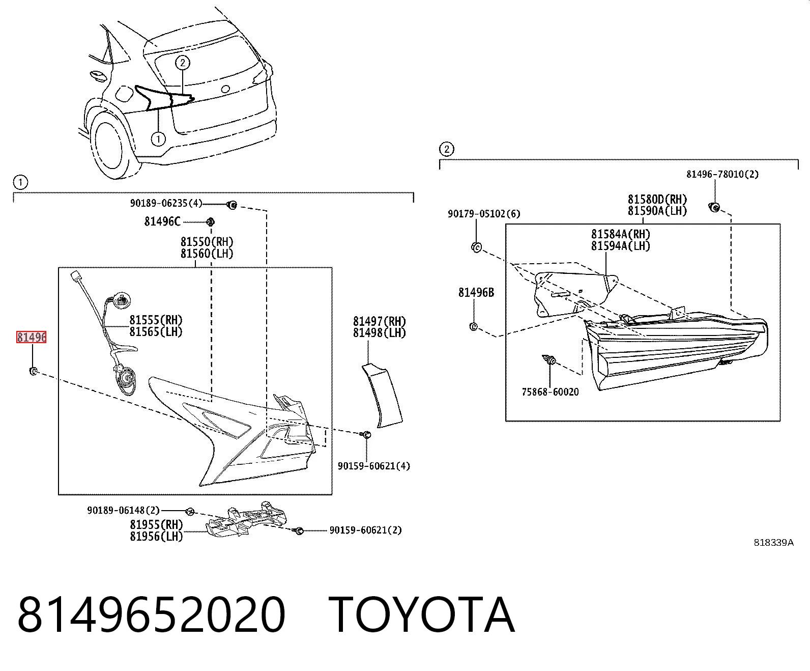 8149652020 Toyota Кліпса кріплення заднього ліхтаря