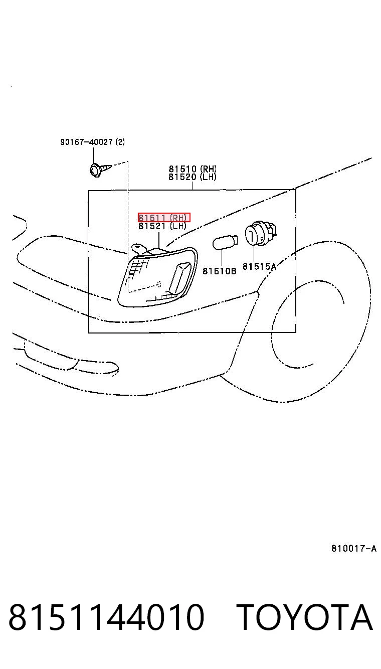 8151144010 Toyota Скло поворотника, правого