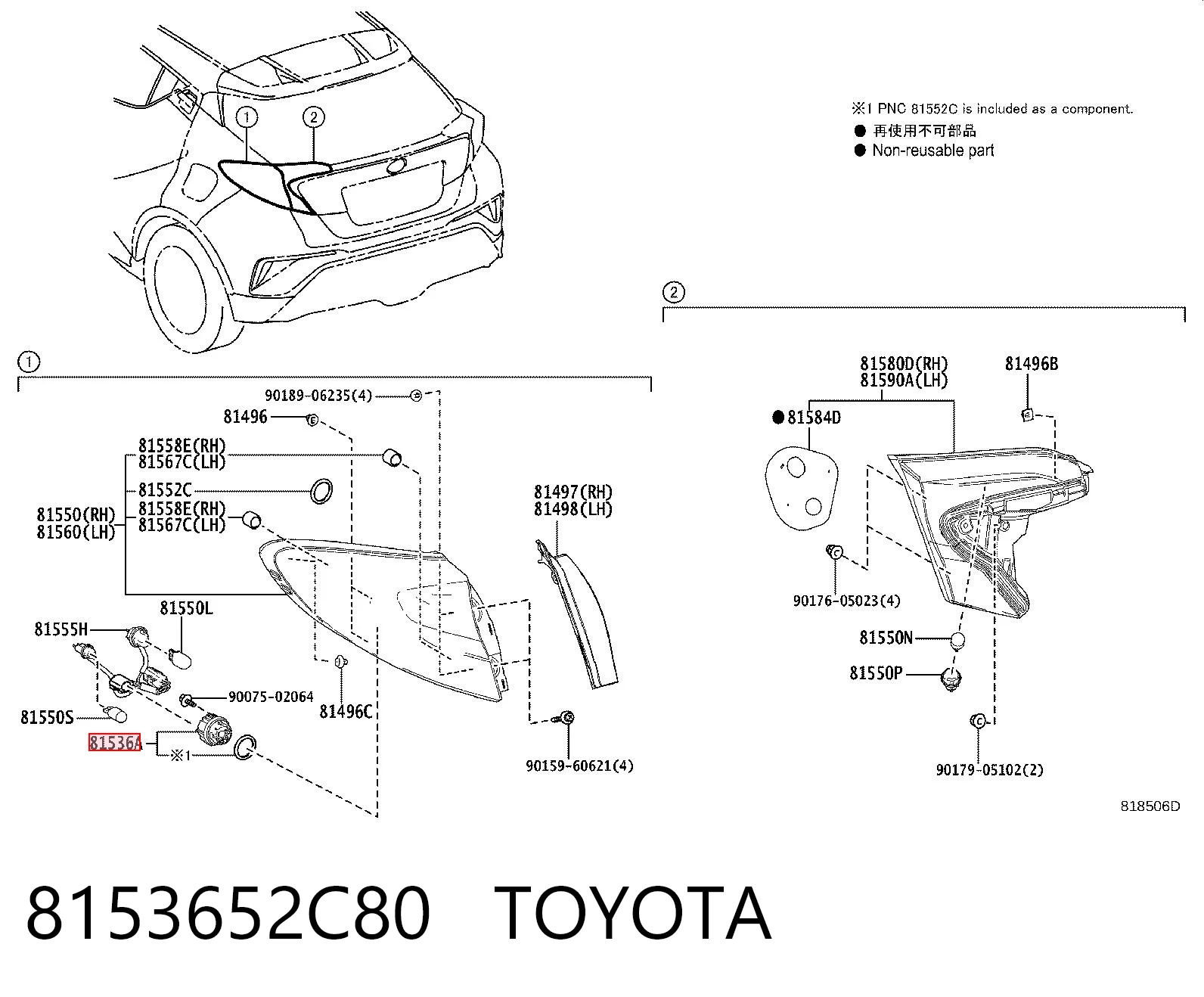 8153652C80 Toyota Лампочка габариту заднього ліхтаря