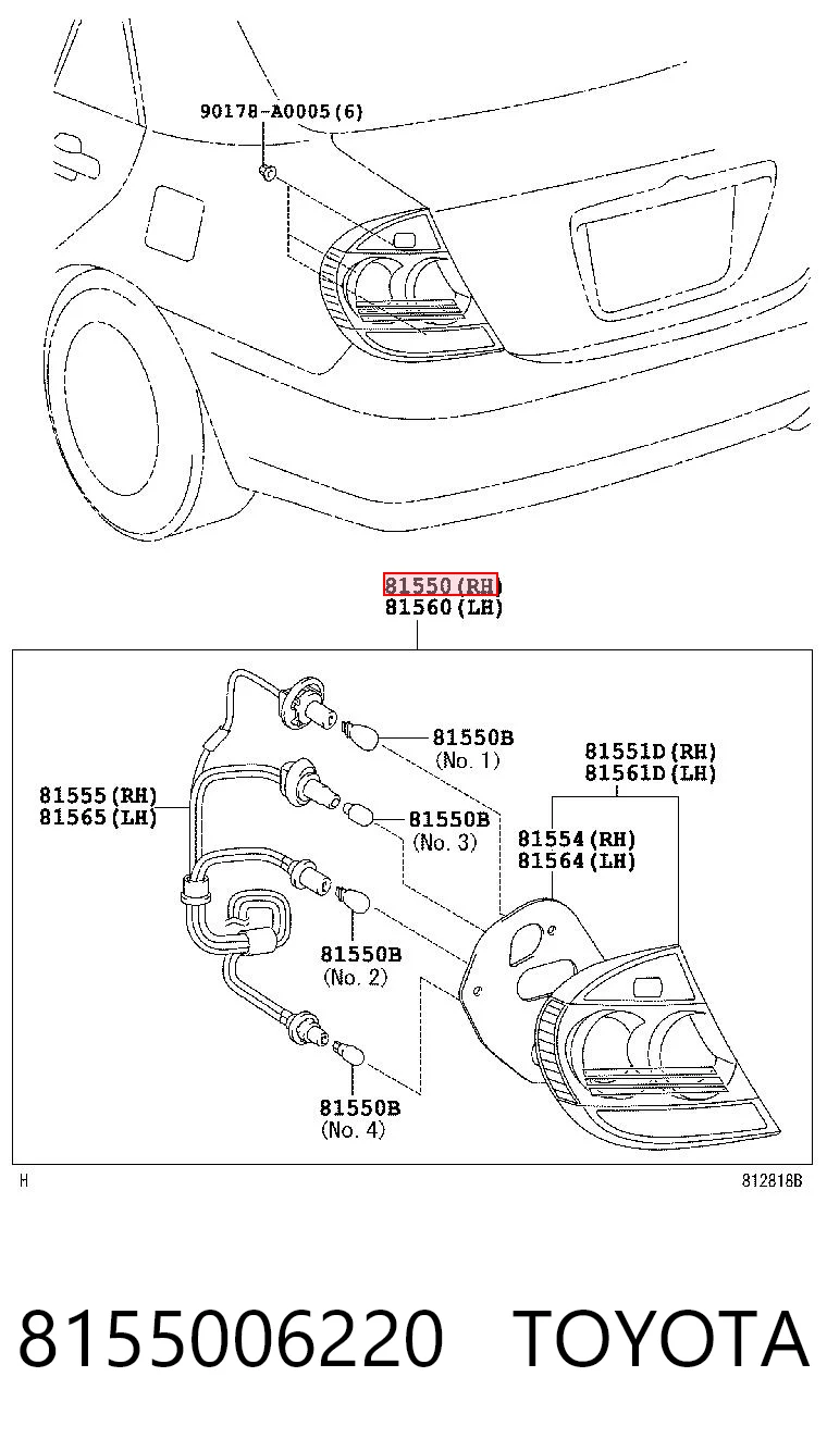 8155006220 Toyota Ліхтар задній правий