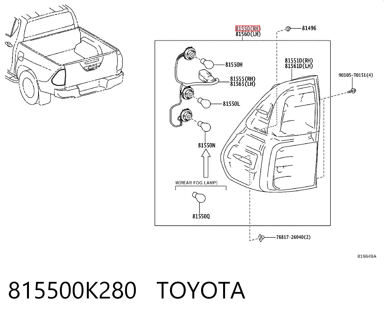 815500K280 Toyota Ліхтар задній правий