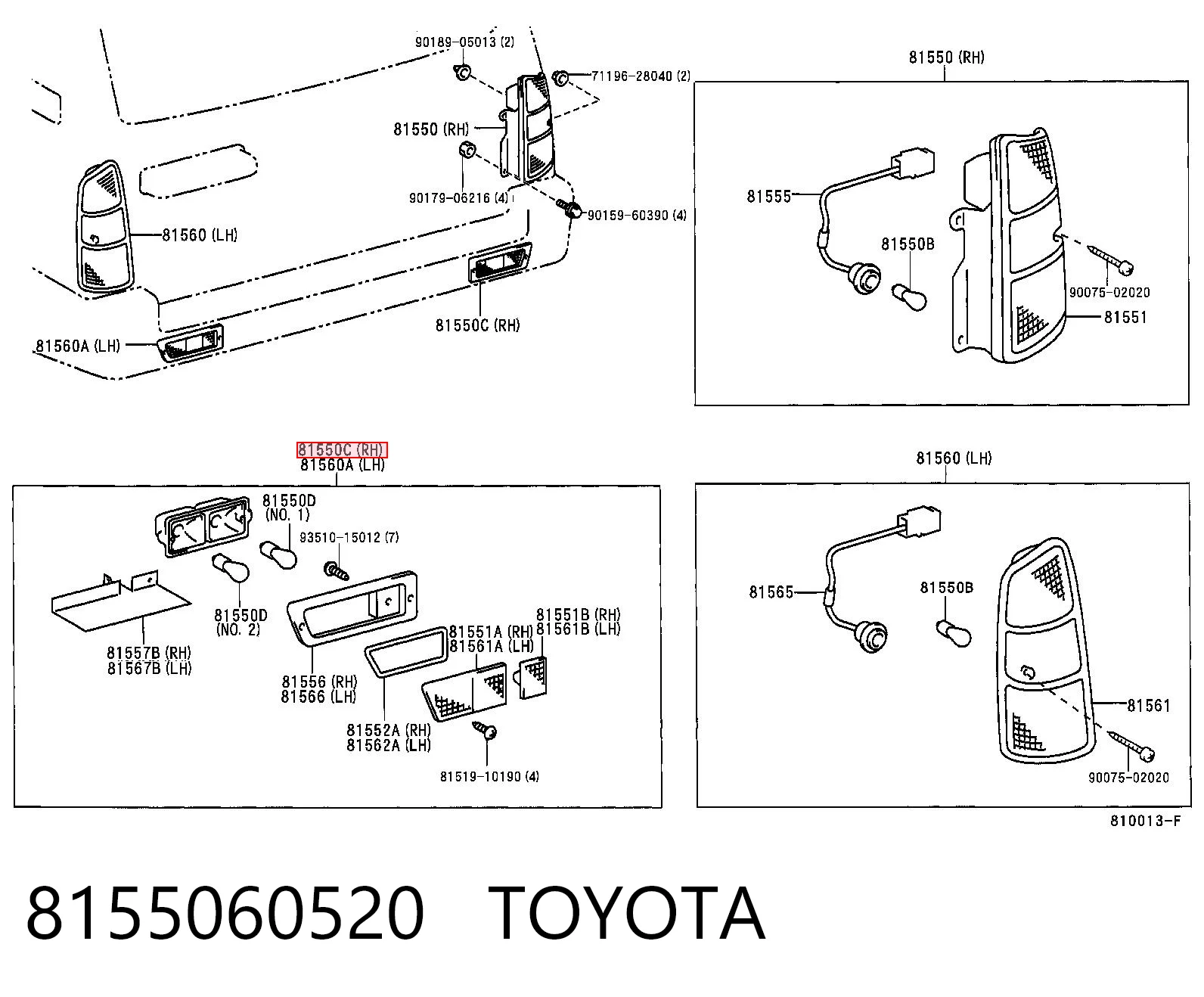 8155060520 Toyota Фара заднього бампера, правий