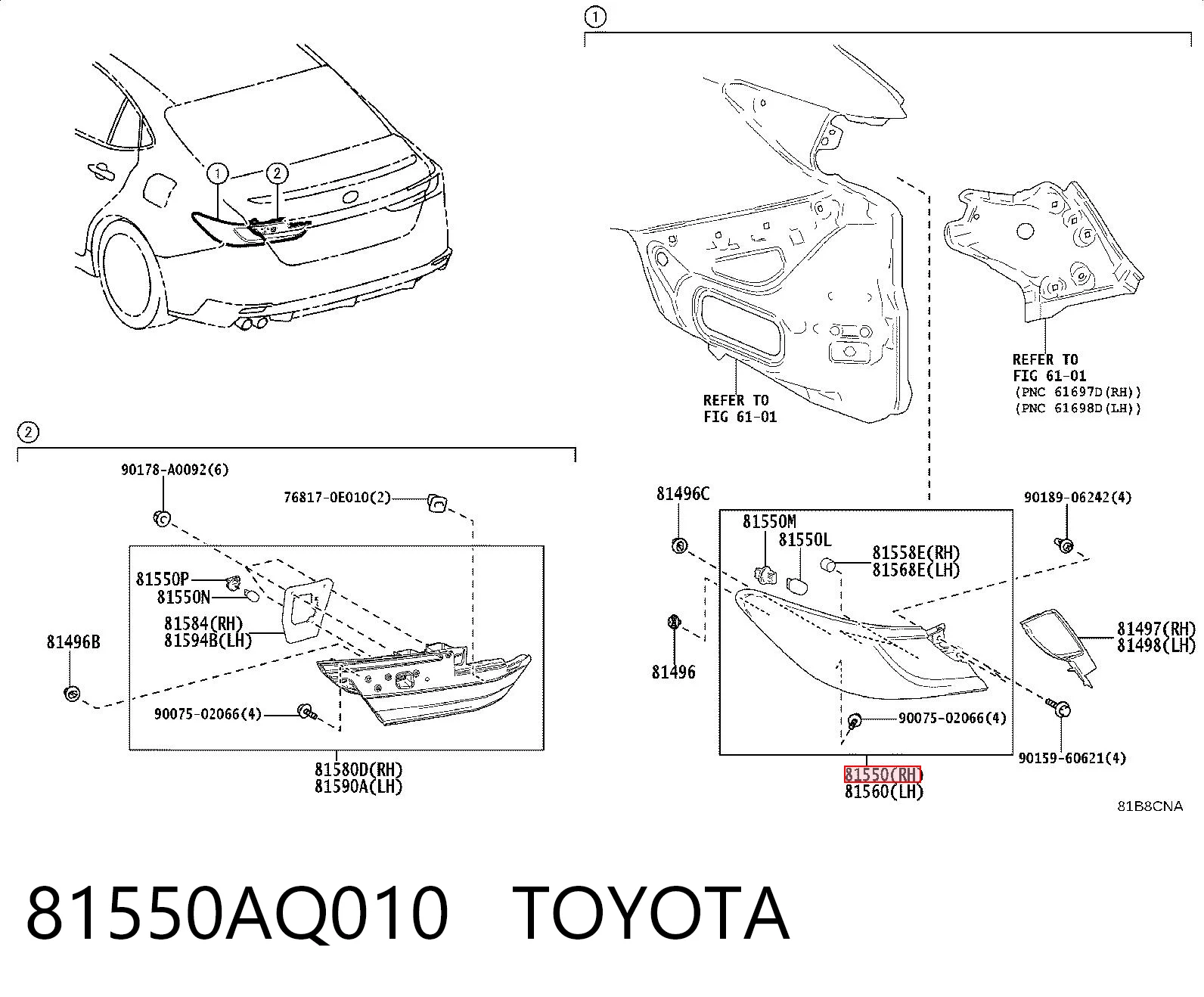 81550AQ010 Toyota Фара задня права зовнішня