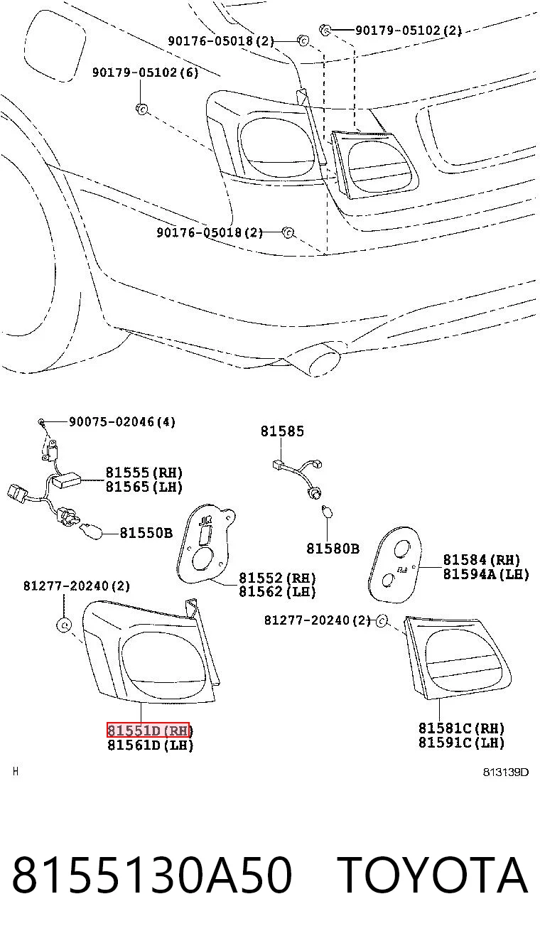 8155130A50 Toyota Фара задня права зовнішня