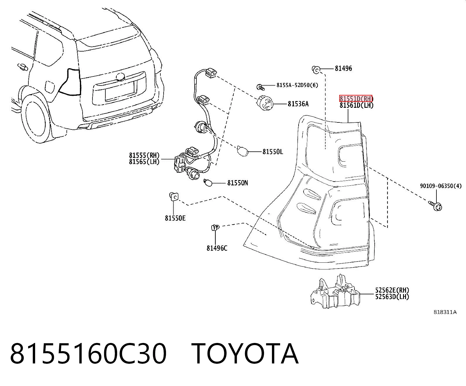 8155160C30 Toyota Ліхтар задній правий