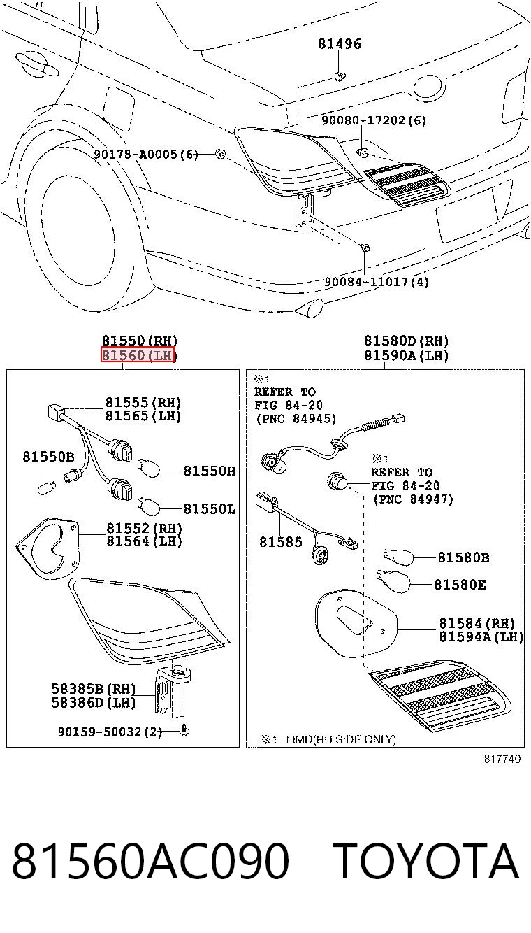 81560AC090 Toyota Задній лівий зовнішній ліхтар