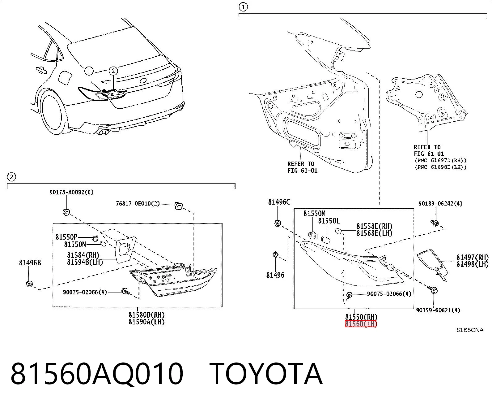 81560AQ010 Toyota Задній лівий зовнішній ліхтар