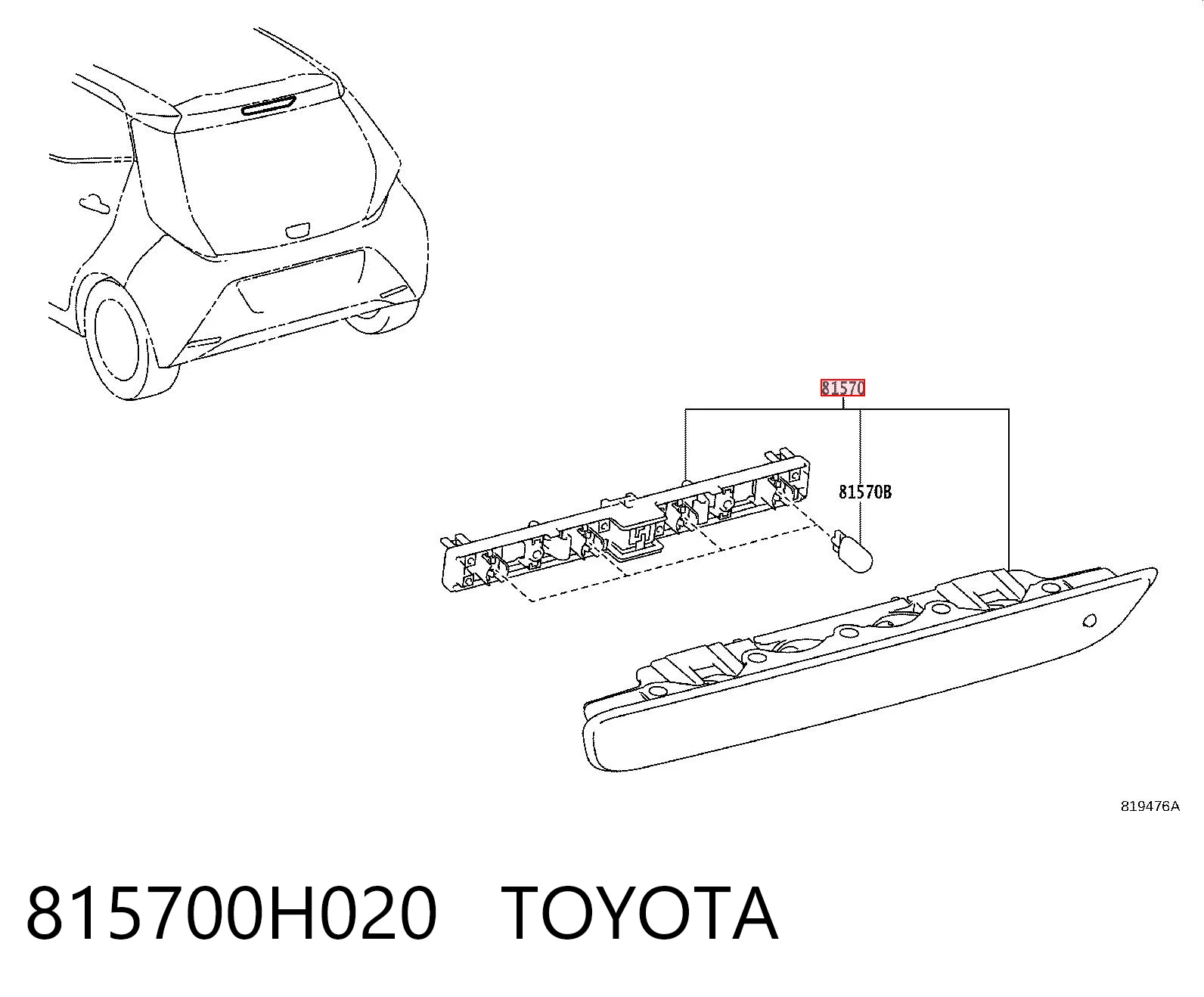 815700H020 Toyota Стоп-сигнал заднього скла