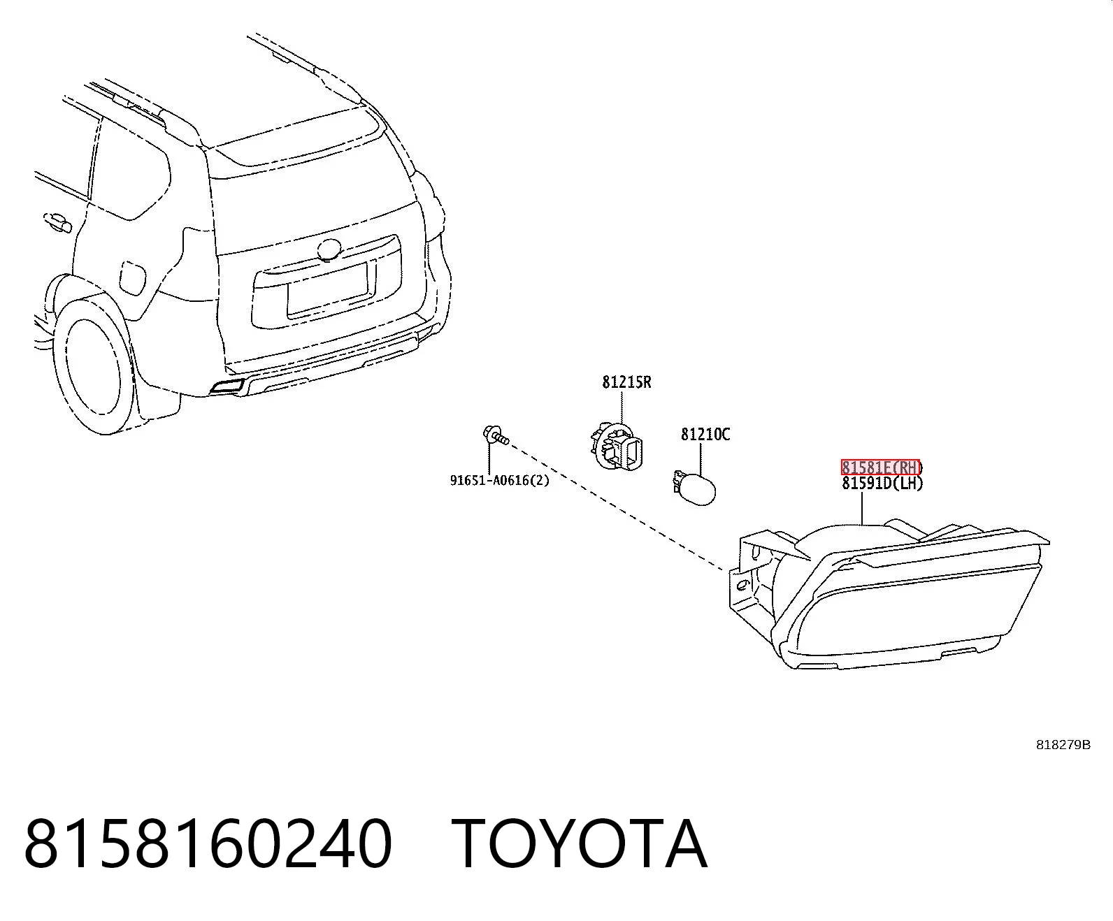 8158160240 Toyota Фара задня, права