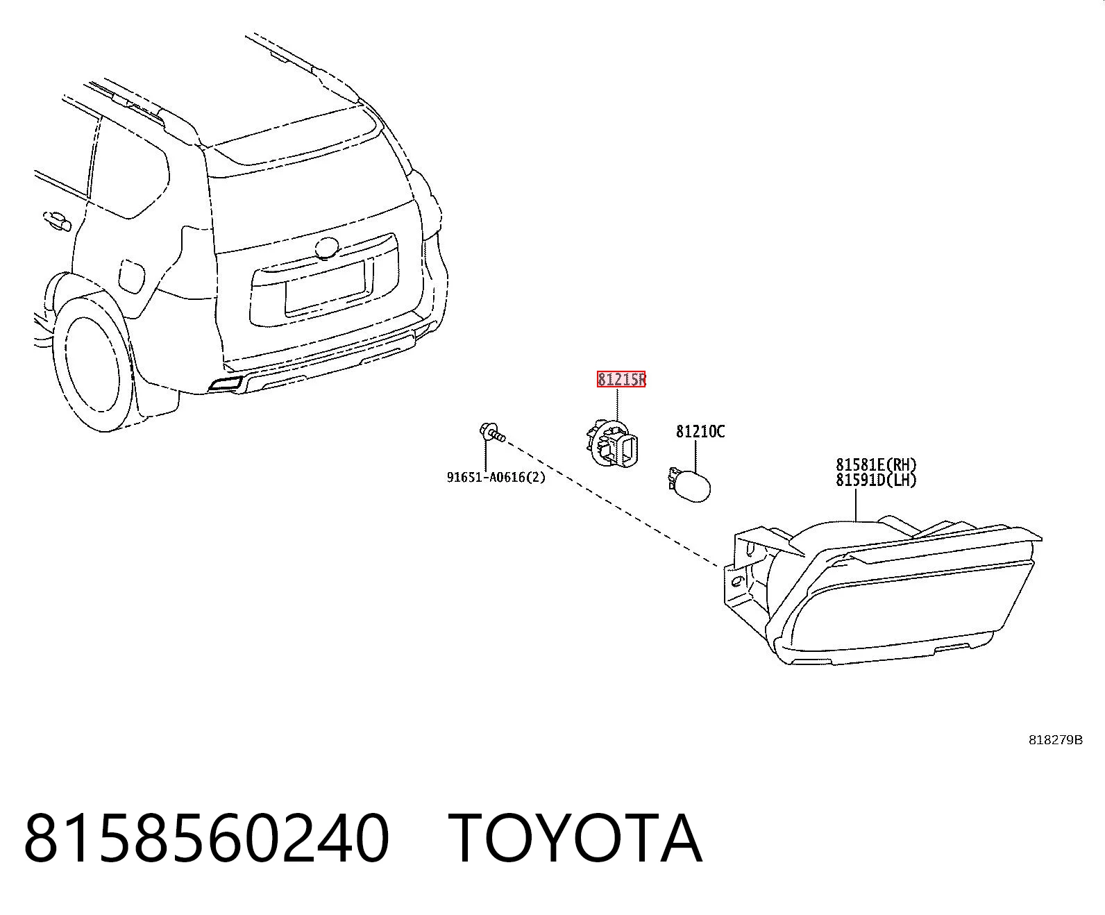 8158560240 Toyota Цоколь (патрон) заднього ліхтаря